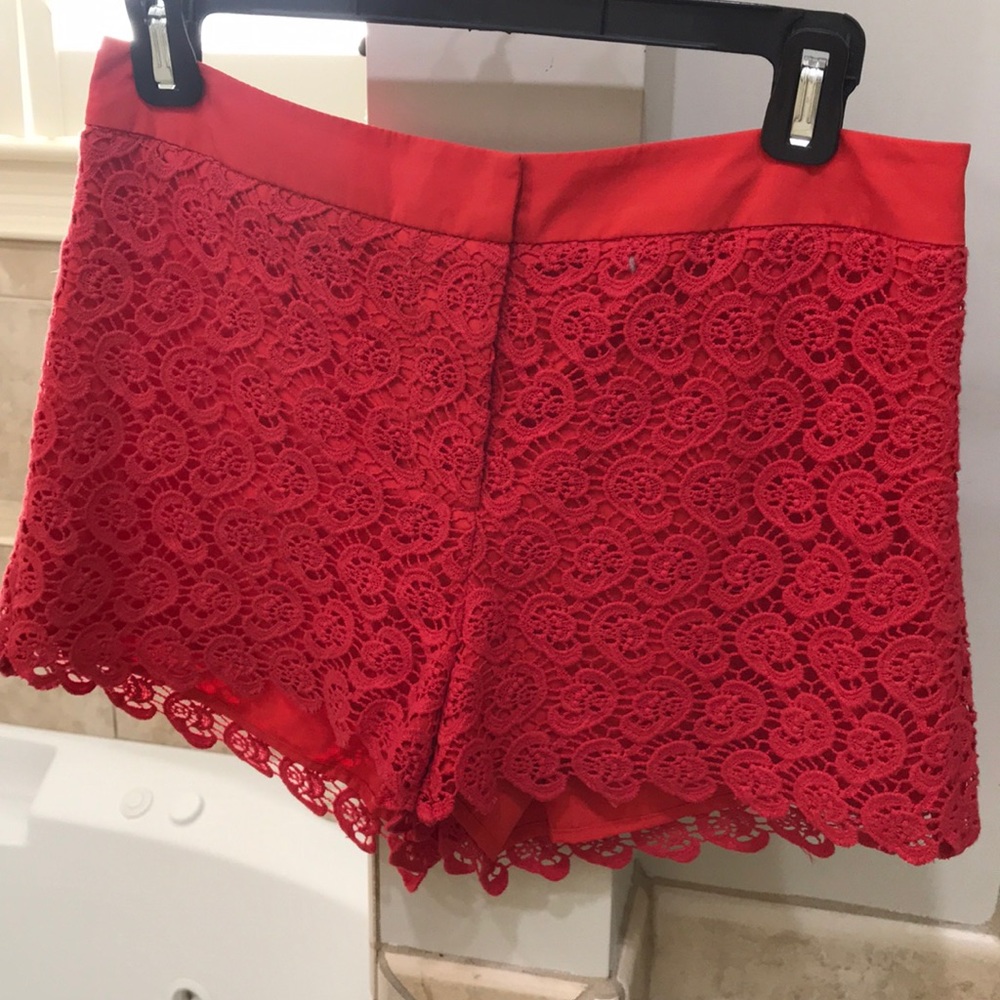 Red lace shorts